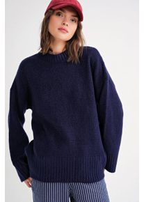 &Uuml;bergro&szlig;er gerippter Strickpullover mit Rundhalsausschnitt