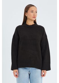 &Uuml;bergro&szlig;er gerippter Strickpullover mit Rundhalsausschnitt