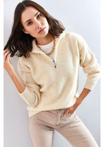 Oversized gestrickter Pullover mit Rei&szlig;verschlusskragen