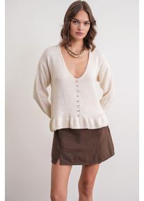 Leichtes V-Ausschnitt-Stricktop mit Knopfdetail