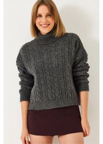 Texturiertes Turtleneck-Cropped-Sweatshirt