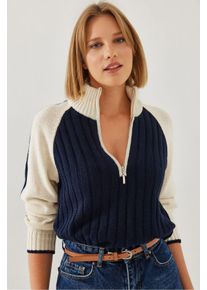 Strukturierter Acrylpullover mit Rei&szlig;verschlusskragen