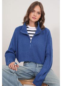 Strukturierter Pullover mit langem Arm und Rei&szlig;verschlusskragen