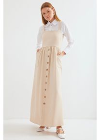 Maxikleid mit Quadratkragen in A-Linie und Knopfverschluss