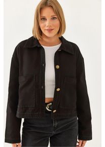 Bestickte Kurze Gewebte Jacke mit Hemdkragen