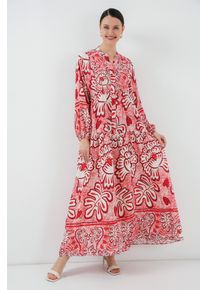Bedrucktes V-Ausschnitt Maxikleid mit Knopfverschluss