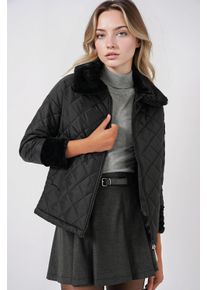 Texturierte Puffjacke mit Schal-Kragen und Kunstfell