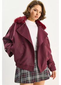 Trenchcoat mit Kunstfellkragen