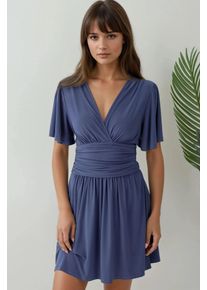 V-Ausschnitt Kurzarm-Minikleid