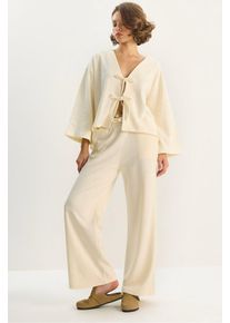 V-Ausschnitt Gestrickter Cardigan und Weite Hose Set