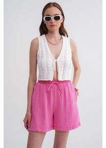 Hochgeschnittene Texturierte Baumwollshorts