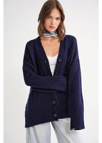 Knopfleiste V-Ausschnitt Rippstrickcardigan