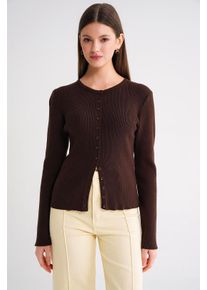 Knopfverziertes Slim-Fit-Rippstrick-Cardigan