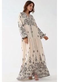 Bedrucktes V-Ausschnitt Maxikleid mit Knopfdetails