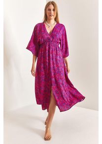 Fliederfarbendes Maxikleid mit V-Ausschnitt und Schleife