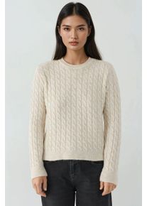 Dicker Haarglanz-Zopfstrickpullover mit Rundhalsausschnitt