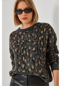 Leopardenmuster Rundhals-Pullover