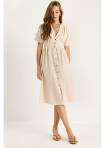 V-Ausschnitt Midi-Hemd-Kleid mit Kn&ouml;pfen