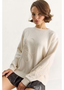 Rundhals gestickter Strickpullover