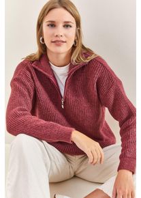 &Uuml;bergro&szlig;er strukturiertes Strickpullover mit Rei&szlig;verschluss-Kragen