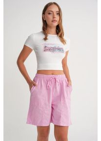 Hoch taillierte Baumwoll-Drawstring-Mini-Shorts