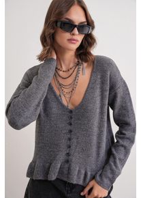 Leichtes V-Ausschnitt-Stricktop mit Knopfdetails
