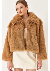 Gek&uuml;rzter Offener Faux-Fur-Mantel mit Langen &Auml;rmeln