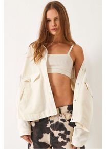 Gabardine-Jacke mit Kn&ouml;pfen, Taschen und Hemdkragen