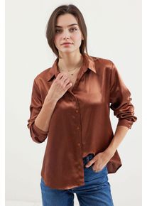 Satin Langarm Hemd mit Knopfleiste
