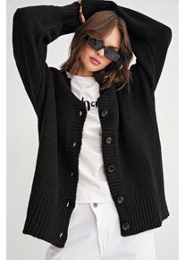 Knopf-Front V-Ausschnitt Rippstrick-Cardigan