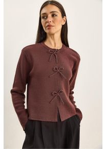 Rundhals Strick-Cardigan mit Schleifen-Detail
