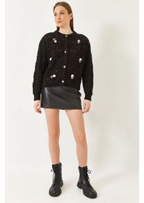 Strickjacke mit Struktur und Pompon
