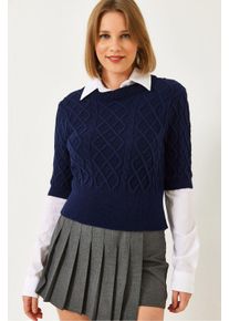 Texturierte Strick-Crop-Style Pullover mit Hemdkragen