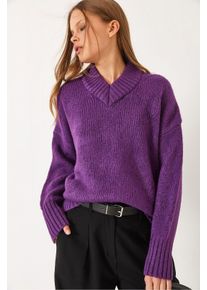 L&auml;ssiger V-Ausschnitt Rippstrickpullover
