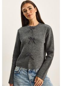 Pullover Cardigan mit Rundhalsausschnitt und Schleifendetail