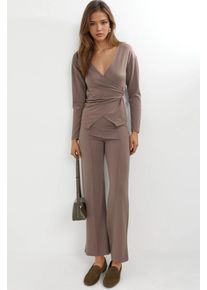 Accessorized Detail Bluse & Hose Zweiteiler Set