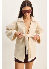 Strukturierter &Uuml;bergro&szlig;er V-Ausschnitt Cardigan mit Bindeband