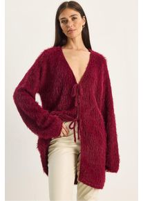 Texturierter V-Ausschnitt Midi-Cardigan mit Bindeg&uuml;rtel