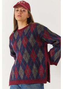Crew-Neck-Pullover mit Schlitz im Baklava-Muster