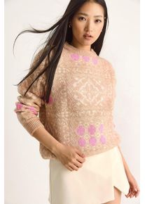 Ethnisches Muster Langarm Crew-Neck Pullover