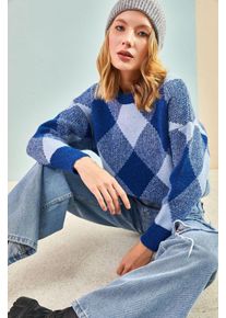 Geometrischer Gerippter Rundhals-Pullover