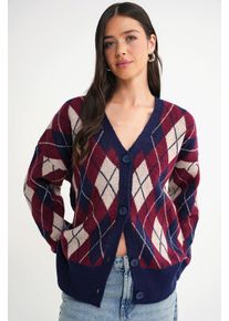Oversize Argyle V-Ausschnitt Knopfkarteigan
