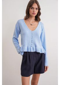 Leichtes V-Ausschnitt-Strickoberteil mit Knopfdetail