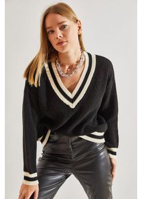 Strukturierter Ripp-V-Ausschnitt-Pullover
