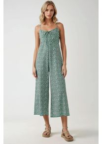 Weit geschnittener, floraler, gestrickter Jumpsuit mit V-Ausschnitt