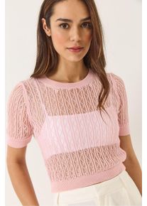Spitze Texturiertes Crop Top mit Rundhalsausschnitt