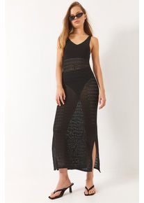 V-Ausschnitt Midi Schlitzkleid