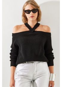 Strukturierter Rundhals-Pullover mit langen &Auml;rmeln und Cut-Out-Details