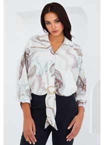 Bedrucktes Crop-Shirt mit Pompon-Detail