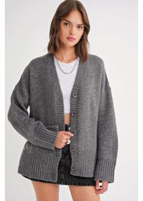 Gestreifter V-Ausschnitt Cardigan mit Kn&ouml;pfen